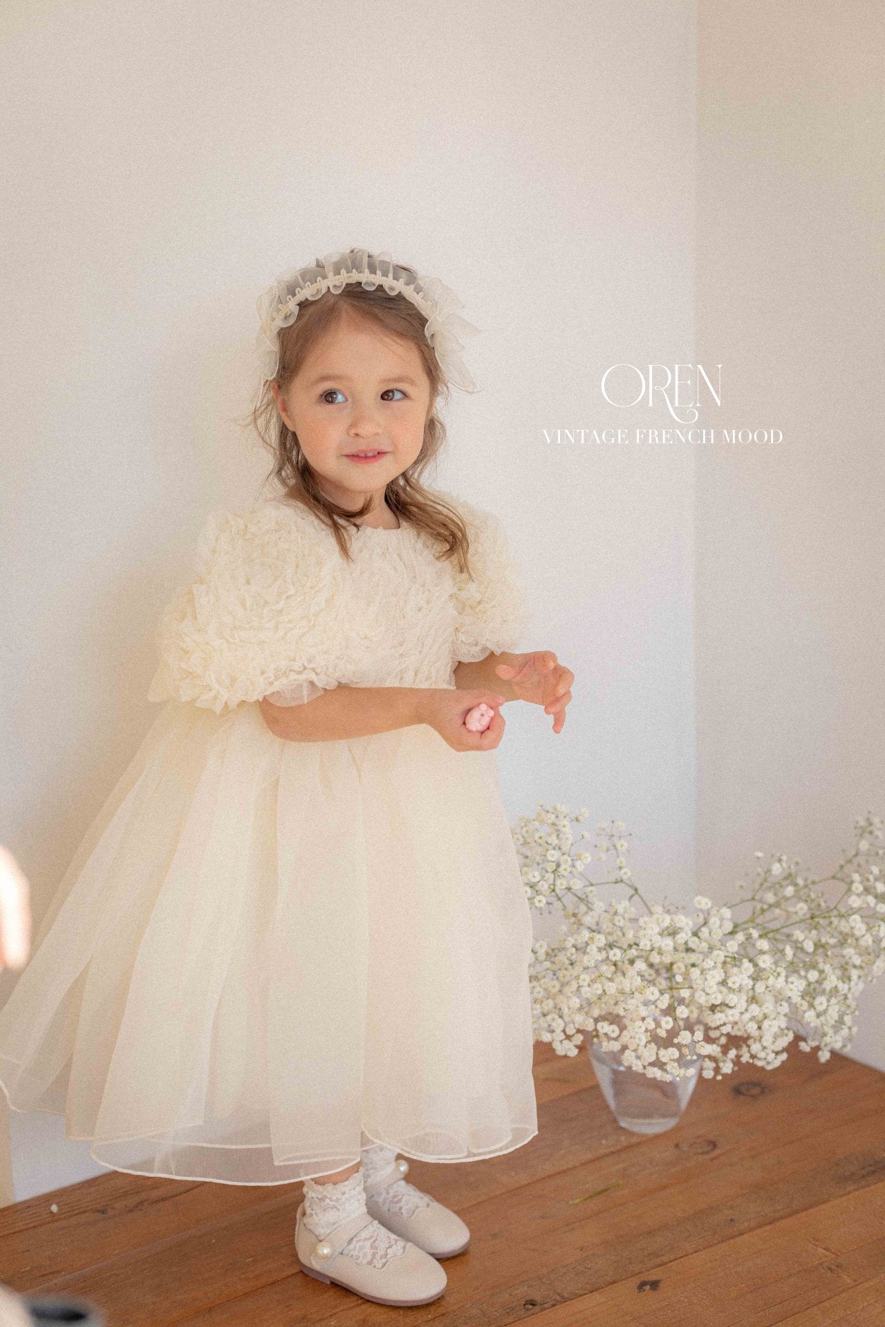 [OREN] Blooming Rose Pearl Dress(KIDS)_Cream