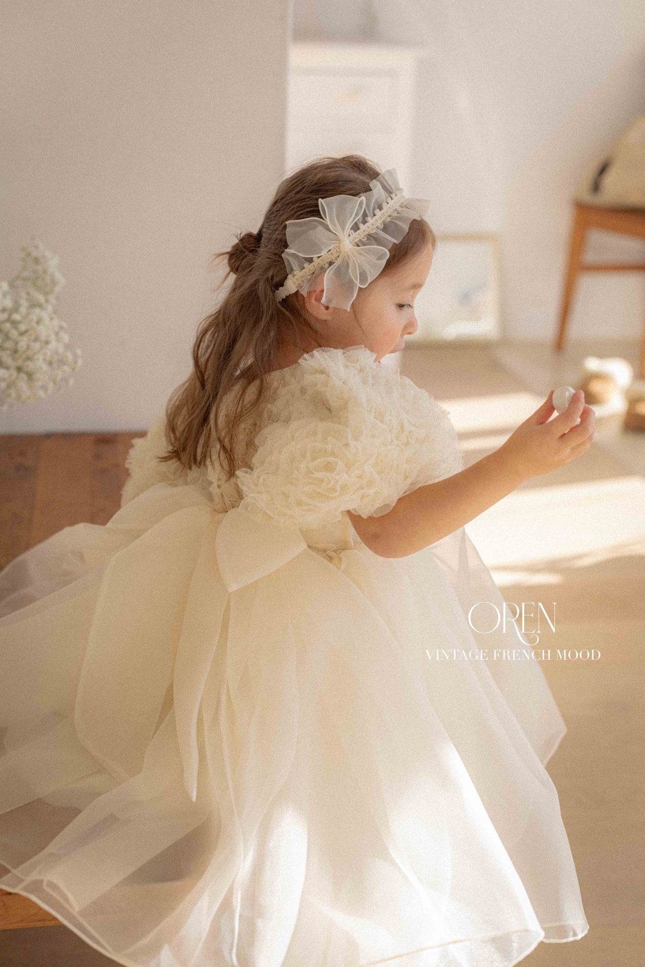 [OREN] Blooming Rose Pearl Dress(KIDS)_Cream