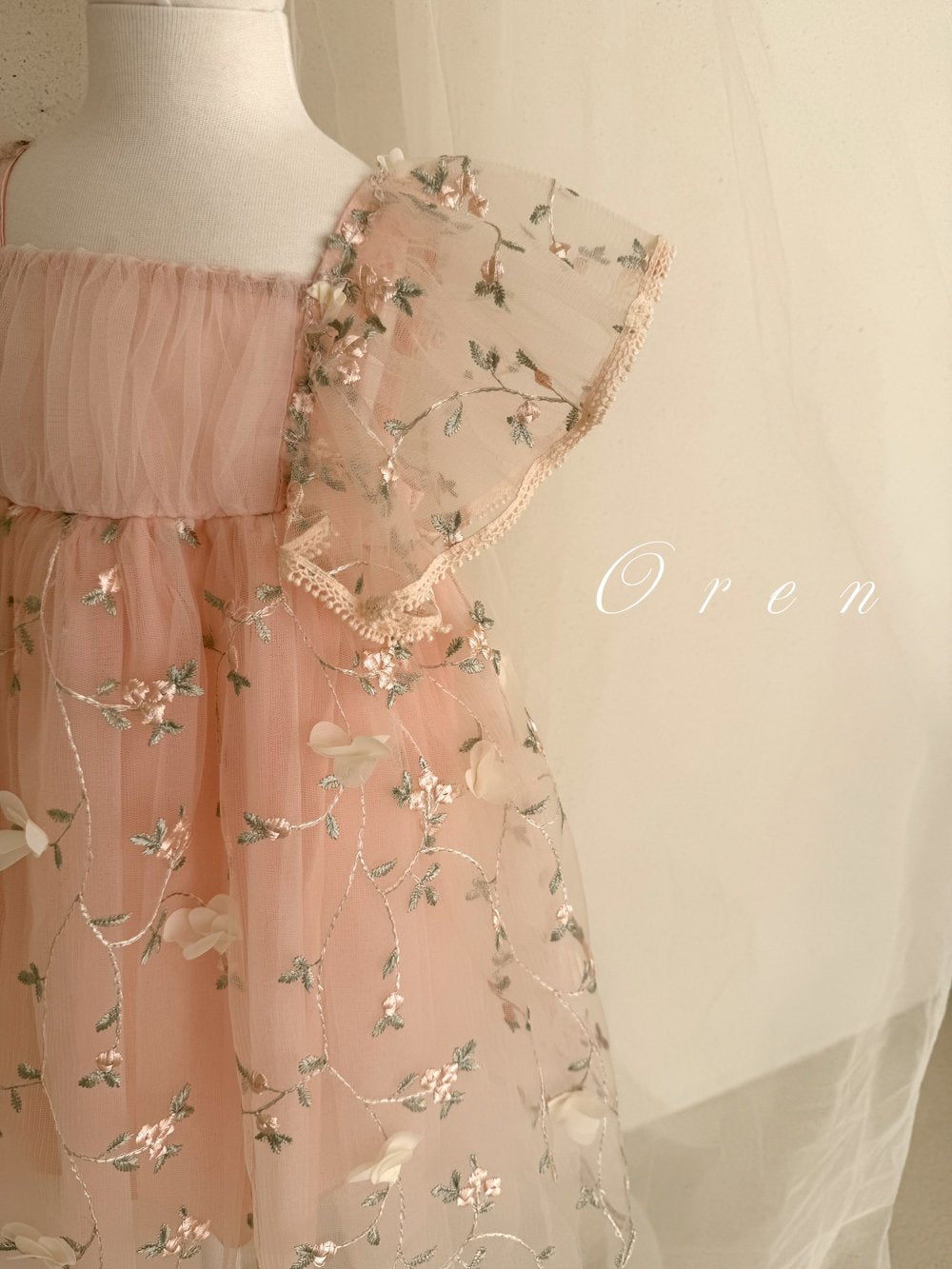 [OREN] Claire Flower Dress(KIDS)_Coral Pink