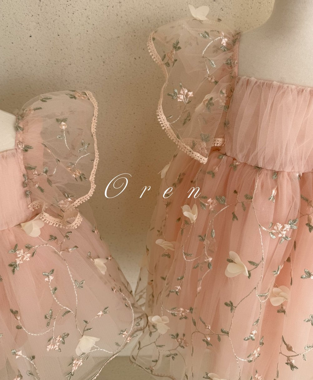 [OREN] Claire Flower Dress(KIDS)_Coral Pink