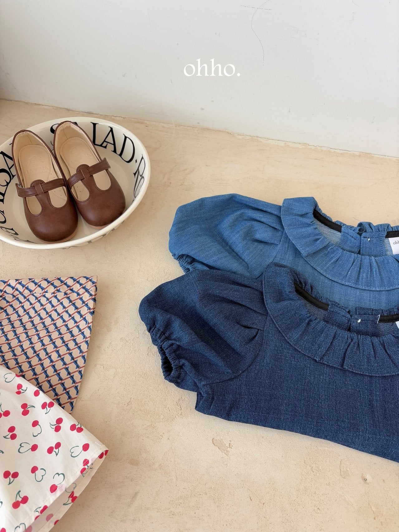 [ohho] Denim frill Blouse_2colors