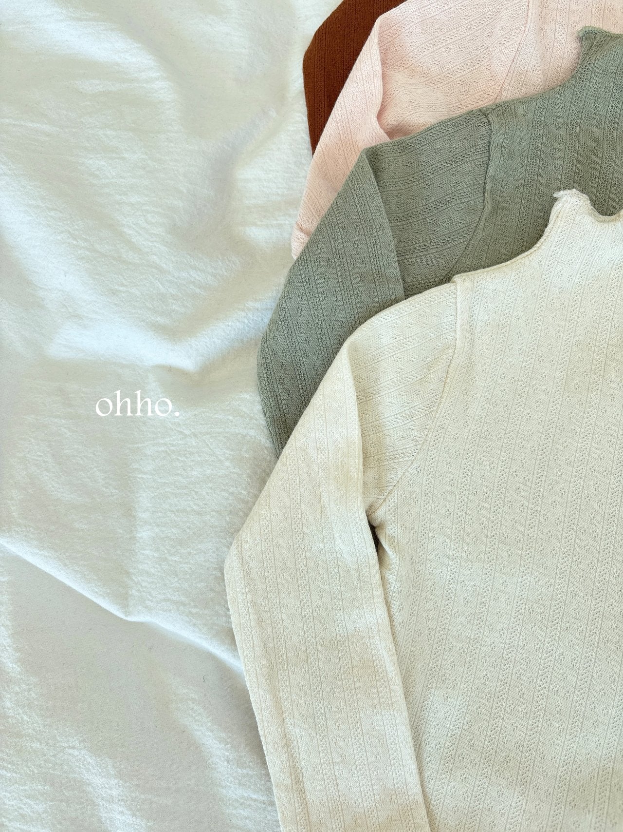 [ohho] Eyelet Mock neck T-shirt_4colors