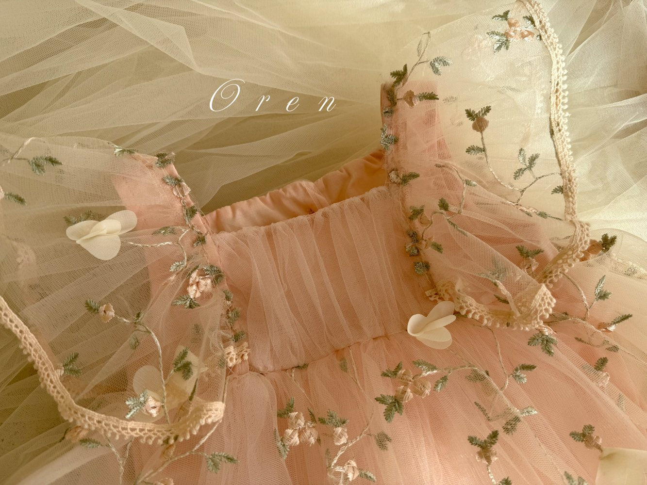 [OREN] Claire Flower Dress(KIDS)_Coral Pink