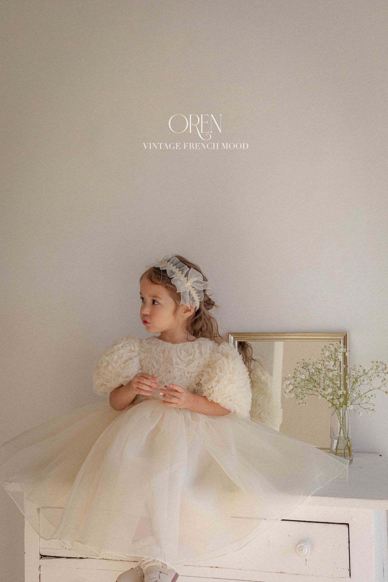 [OREN] Blooming Rose Pearl Dress(KIDS)_Cream