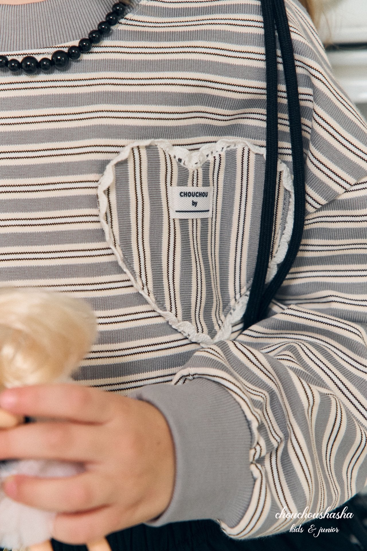 [CHOUCHOUSHASHA] Loopy Stripe T-shirts_Gray