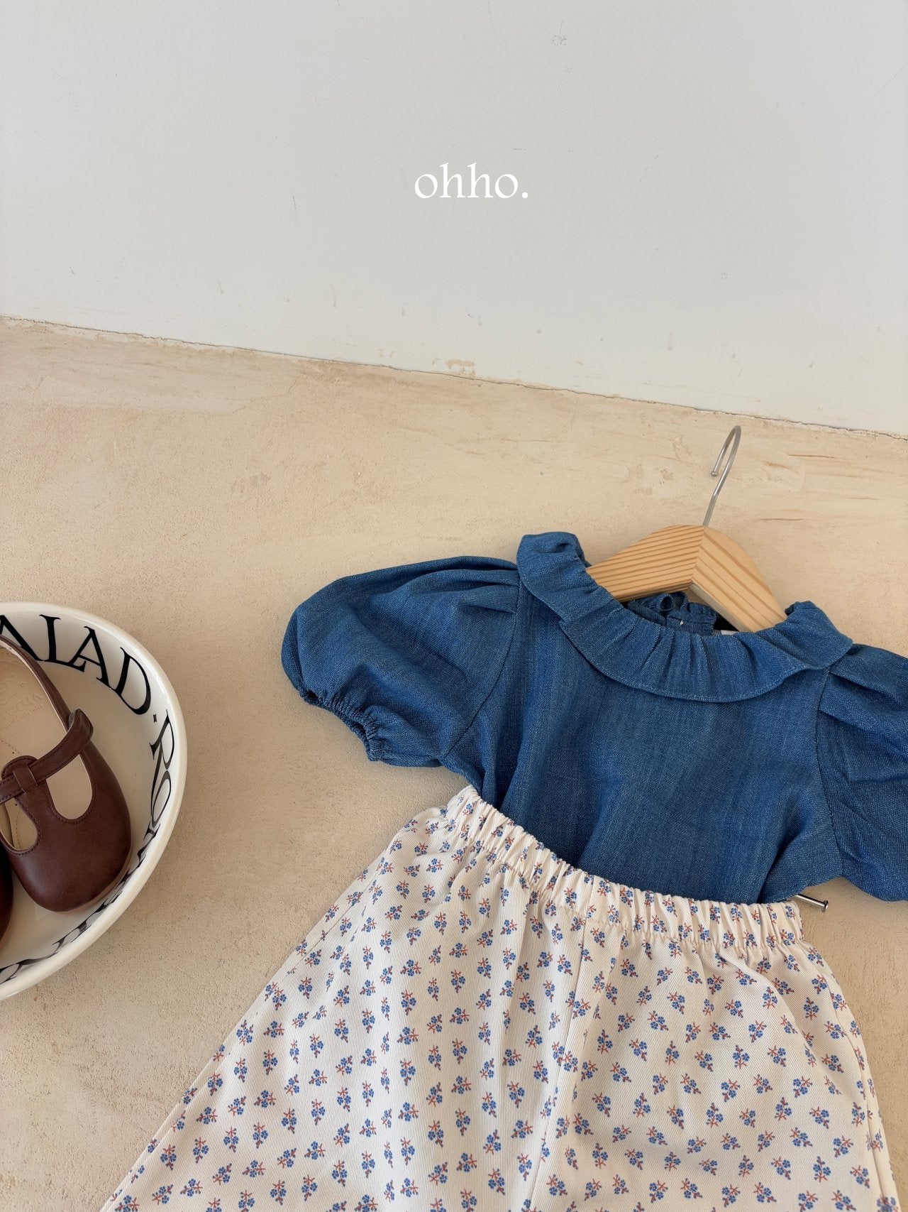 [ohho] Denim frill Blouse_2colors