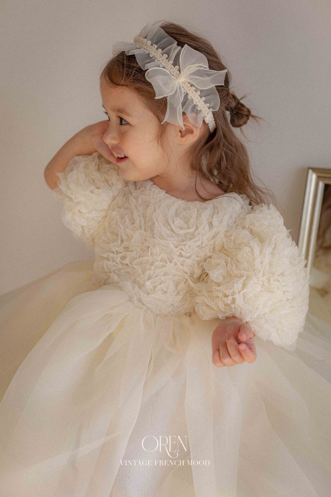 [OREN] Blooming Rose Pearl Dress(KIDS)_Cream