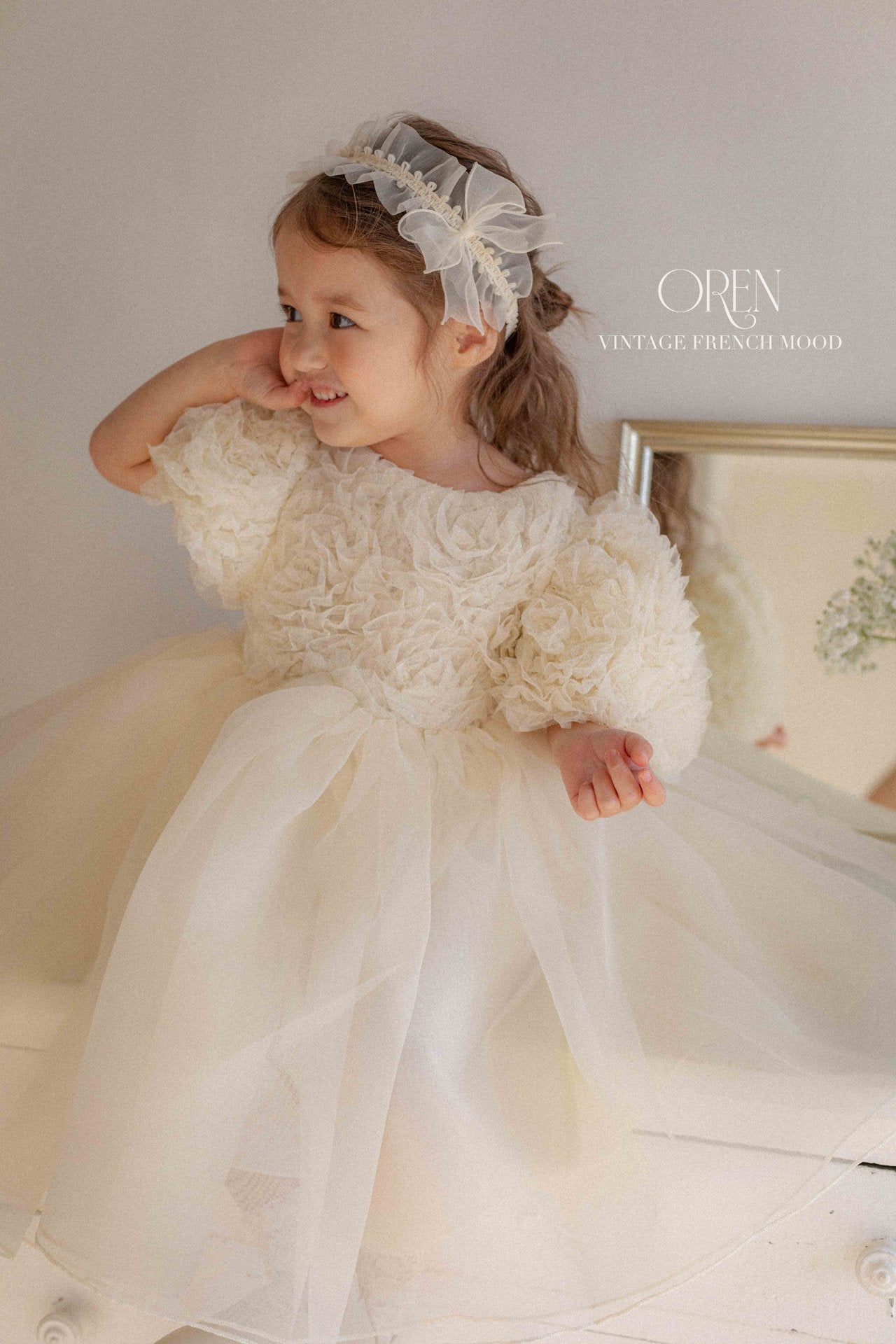 [OREN] Blooming Rose Pearl Dress(KIDS)_Cream