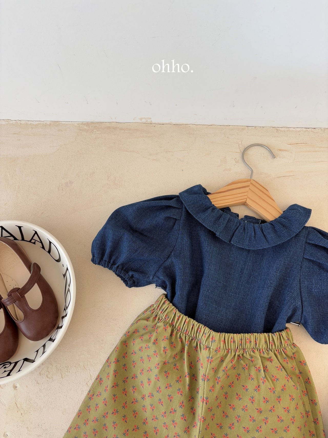 [ohho] Denim frill Blouse_2colors