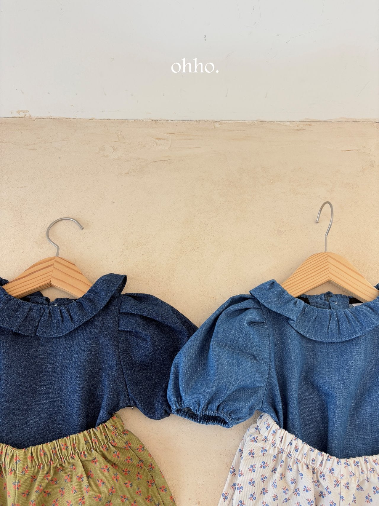 [ohho] Denim frill Blouse_2colors