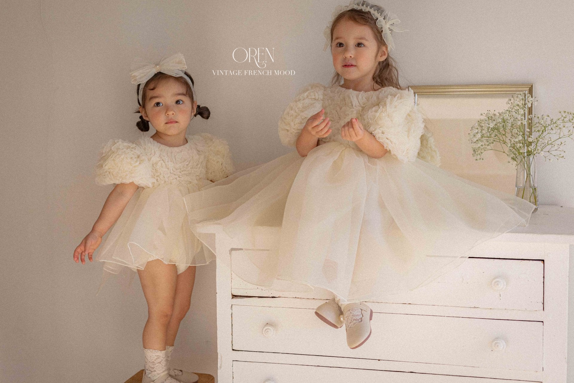 [OREN] Blooming Rose Pearl Dress(KIDS)_Cream