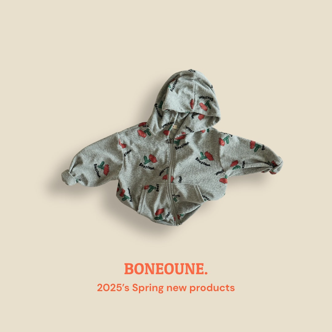 [BONEOUNE] Terry Flower Crop Hoodie Zip-up_2colors