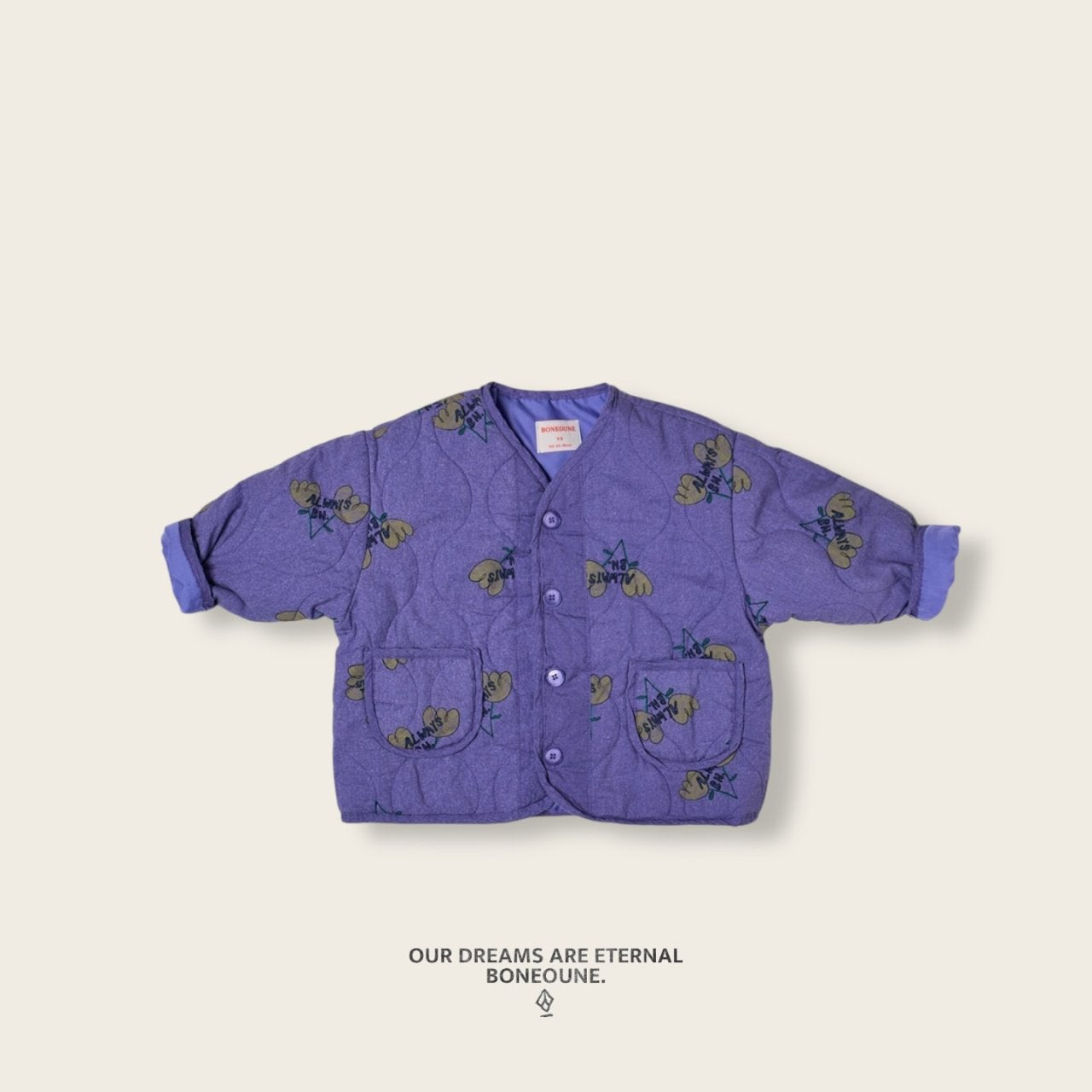 [BONEOUNE] Two-Flower Quilted Overlap Jacket_Purple