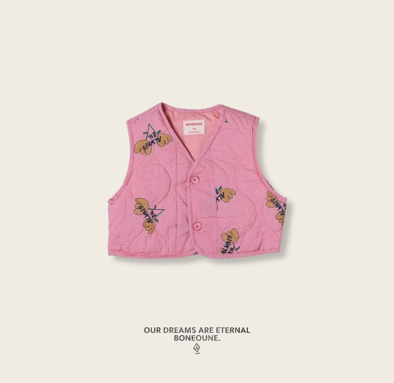 [BONEOUNE] Colorful Quilted Crop Vest_Pink