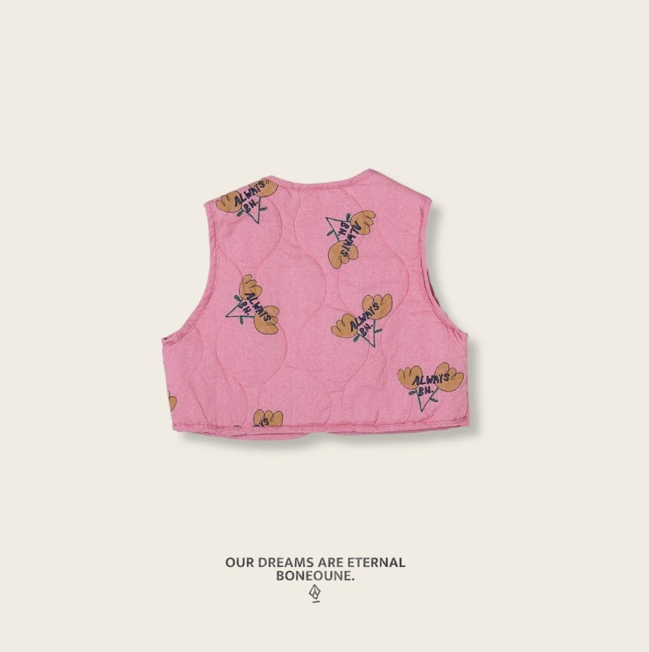 [BONEOUNE] Colorful Quilted Crop Vest_Pink