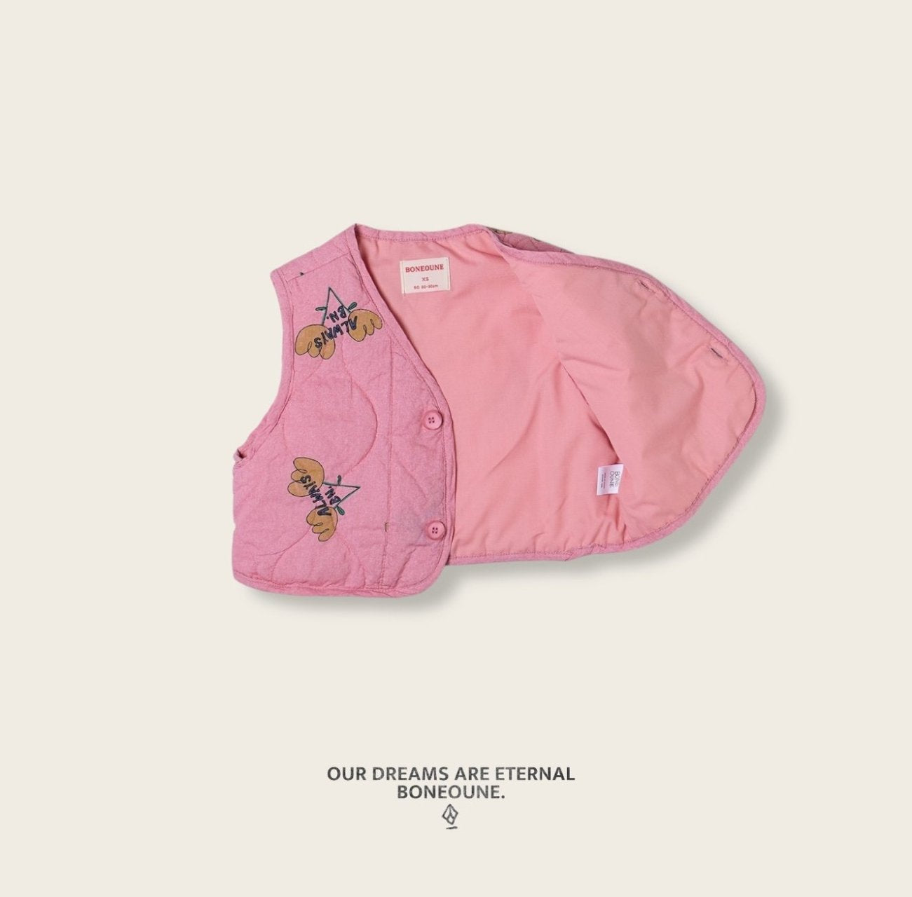 [BONEOUNE] Colorful Quilted Crop Vest_Pink