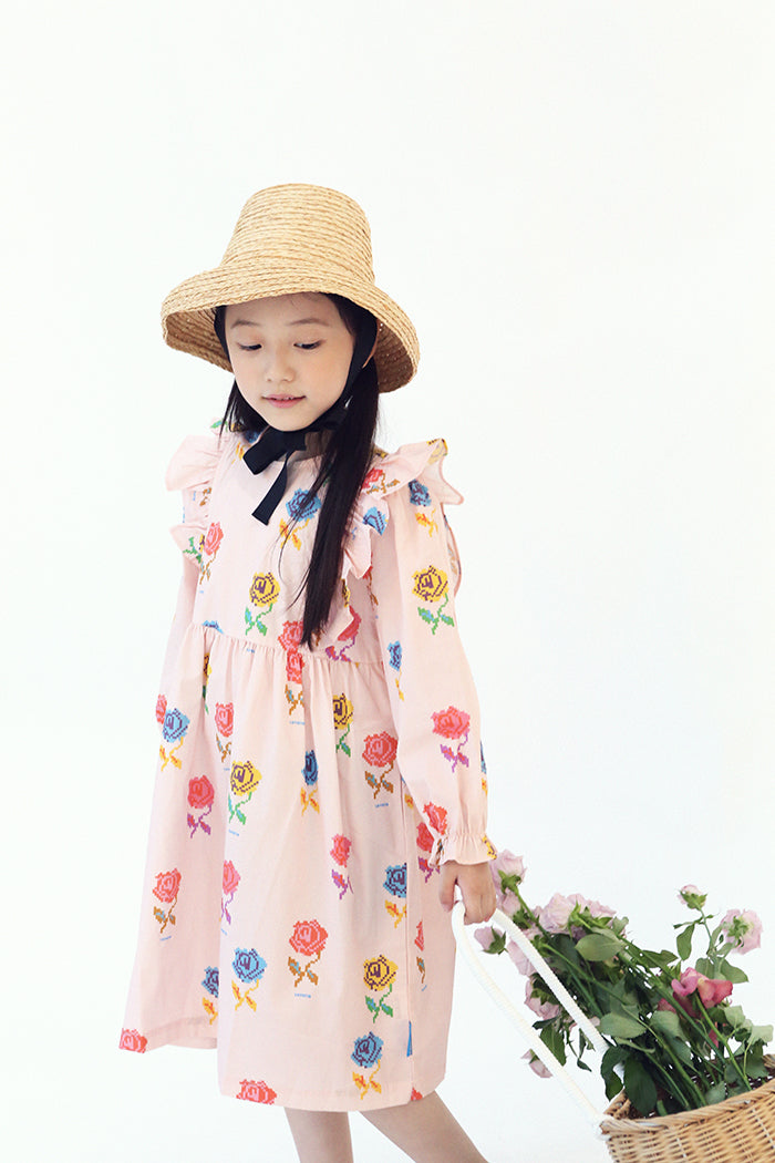 [LOVETTE] Rose Pixel Printed One-piece Dress _L.Pink