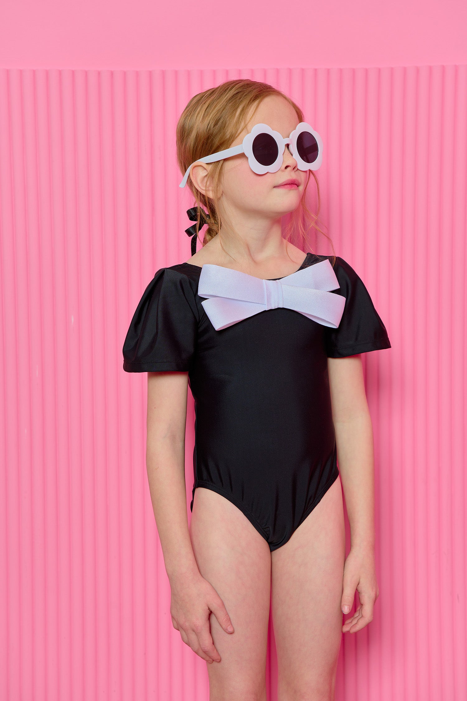 [ALITTLE] Big ribbon swimsuit+Sha Skirt Set_Black