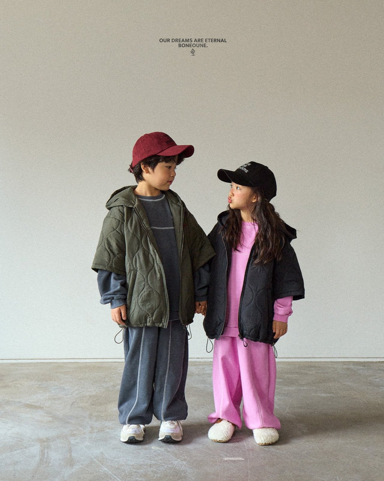 [BONEOUNE] Half Hoodie Padded Zip-Up_2colors