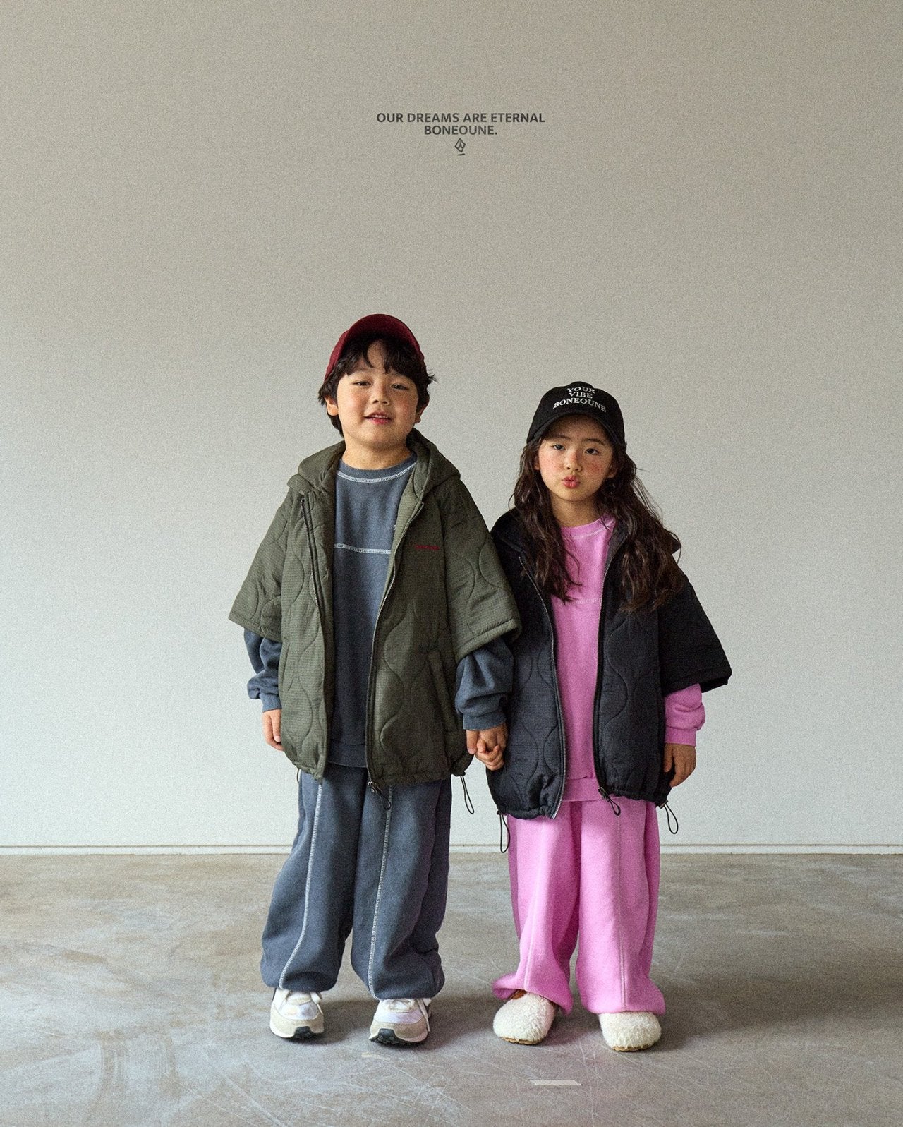 [BONEOUNE] Half Hoodie Padded Zip-Up_2colors