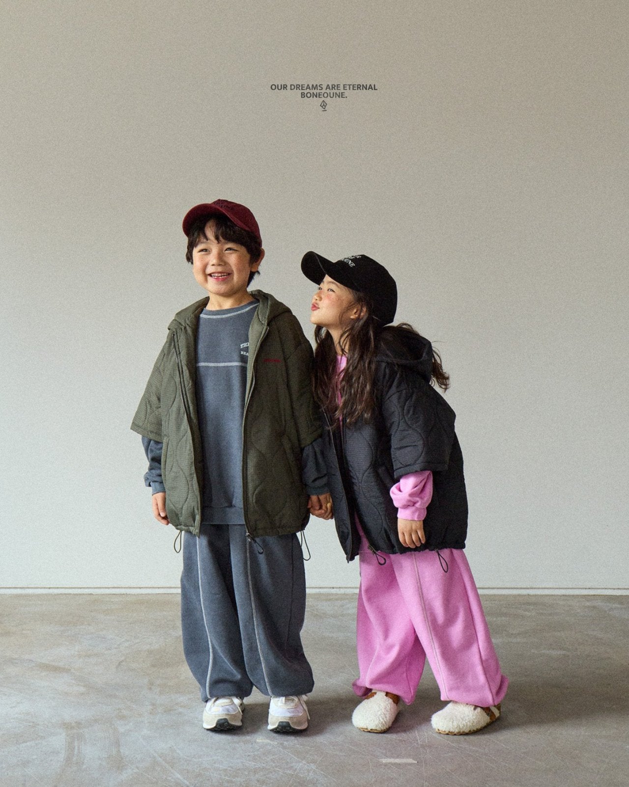 [BONEOUNE] Half Hoodie Padded Zip-Up_2colors