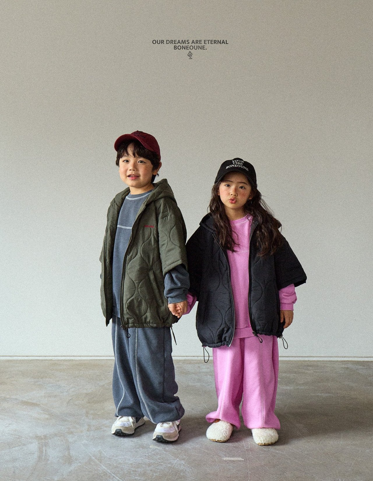 [BONEOUNE] Half Hoodie Padded Zip-Up_2colors