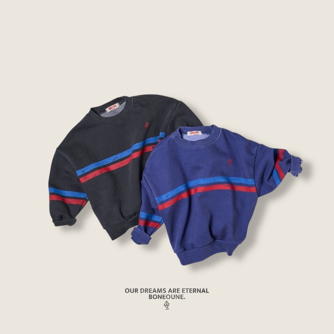 [BONEOUNE] Two-Line Pigment Sweatshirt_2colors