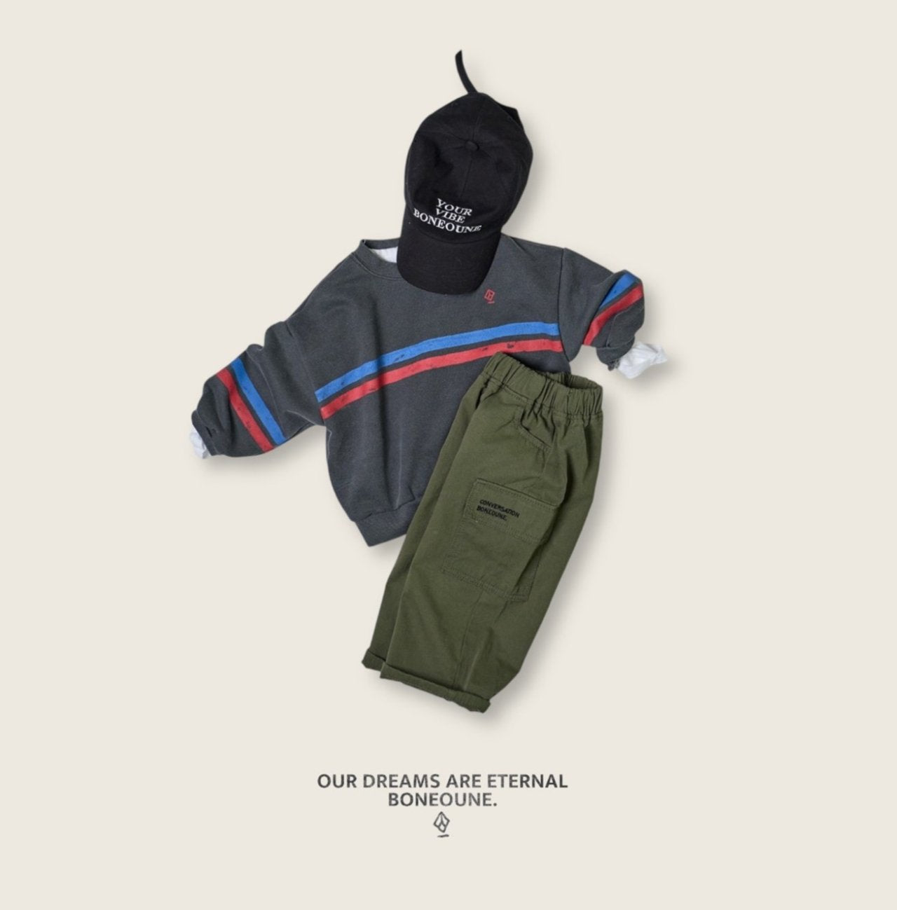 [BONEOUNE] Two-Line Pigment Sweatshirt_2colors