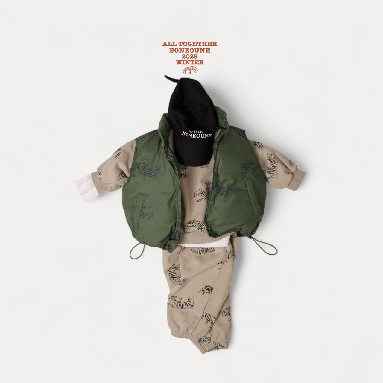 [BONEOUNE] Tiger Duck Down Vest_Khaki