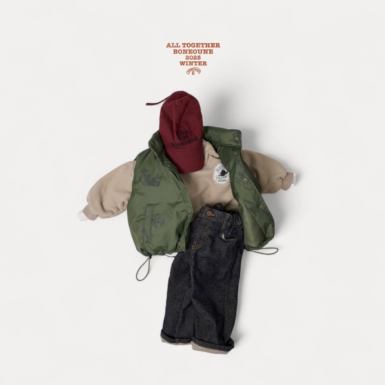 [BONEOUNE] Tiger Duck Down Vest_Khaki