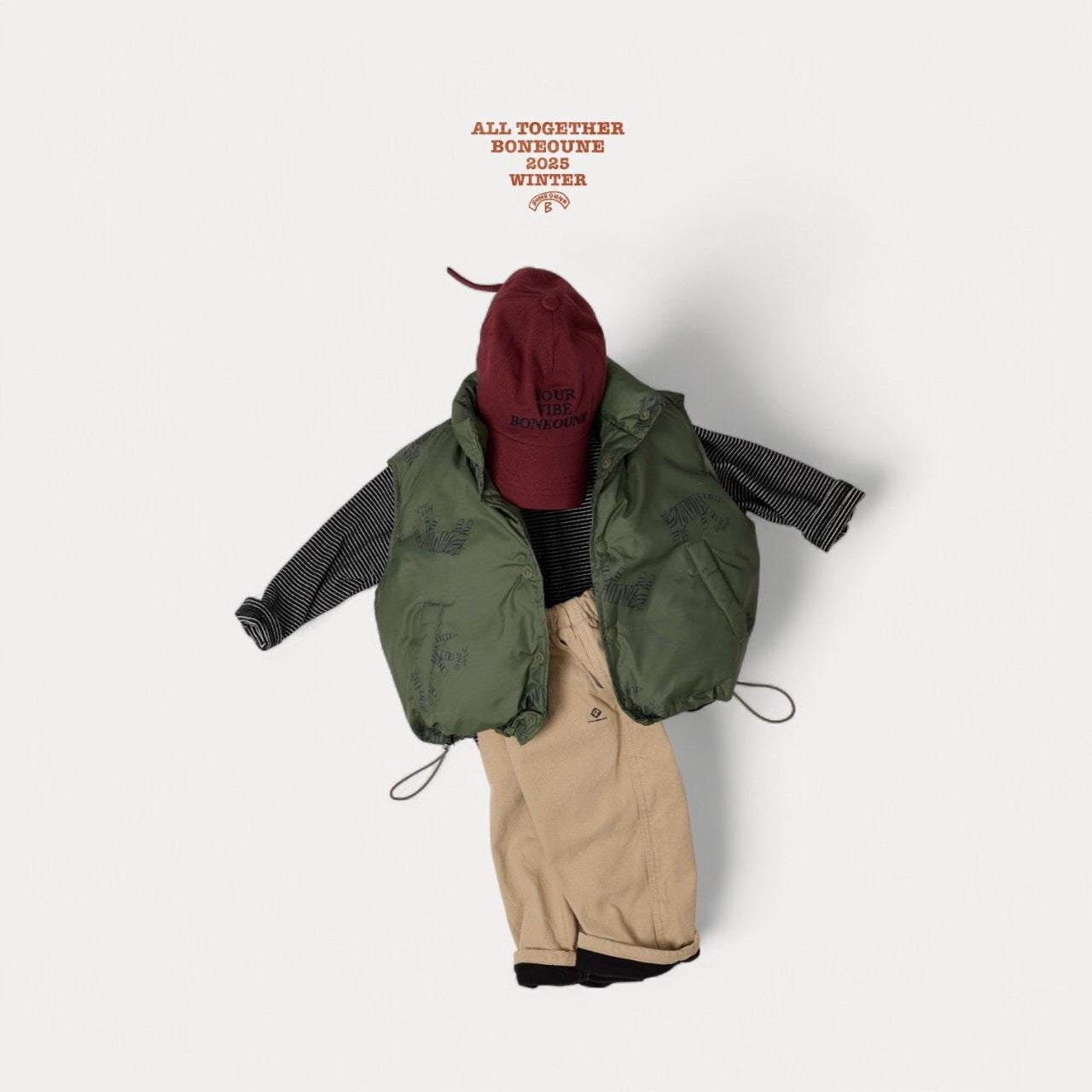 [BONEOUNE] Tiger Duck Down Vest_Khaki