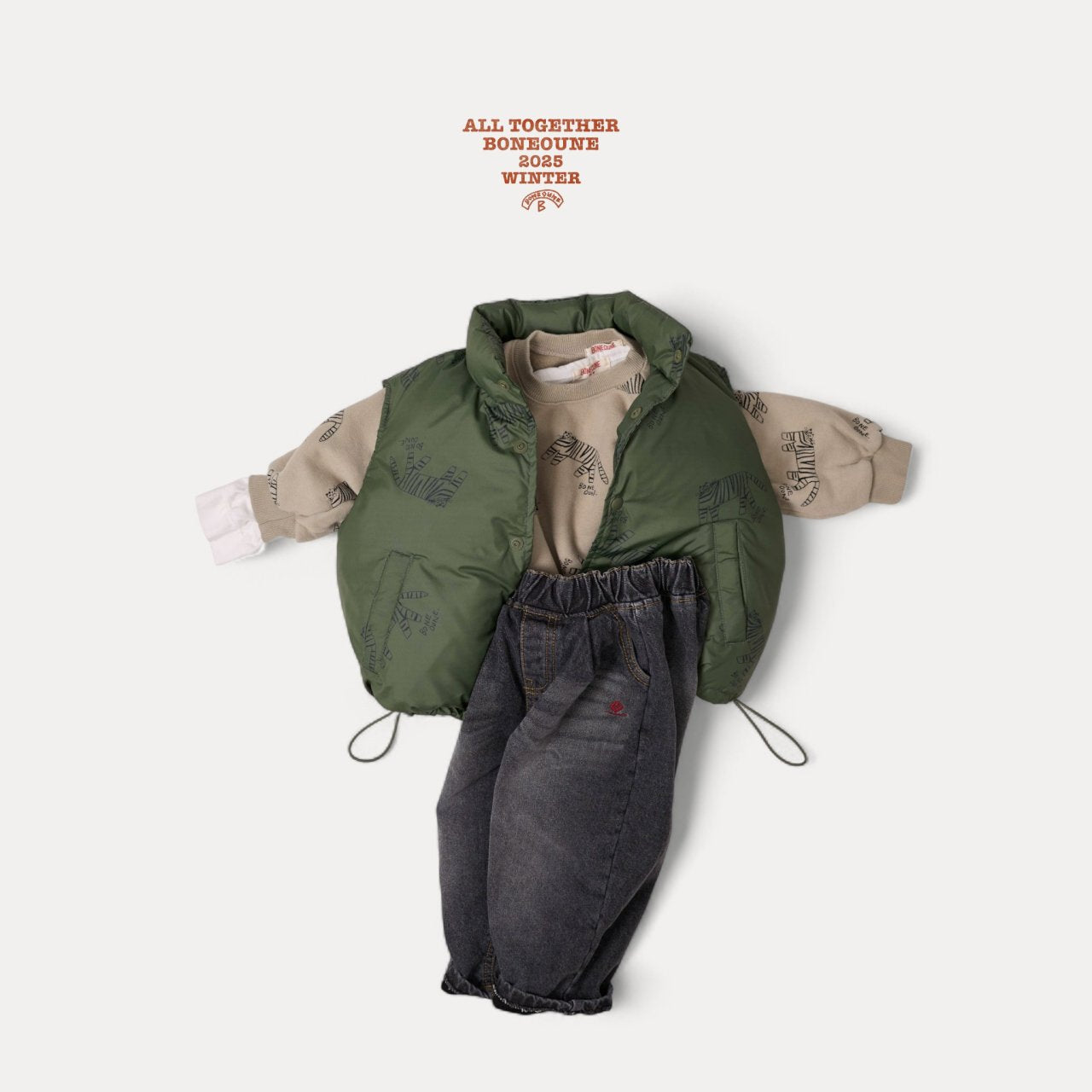 [BONEOUNE] Tiger Duck Down Vest_Khaki