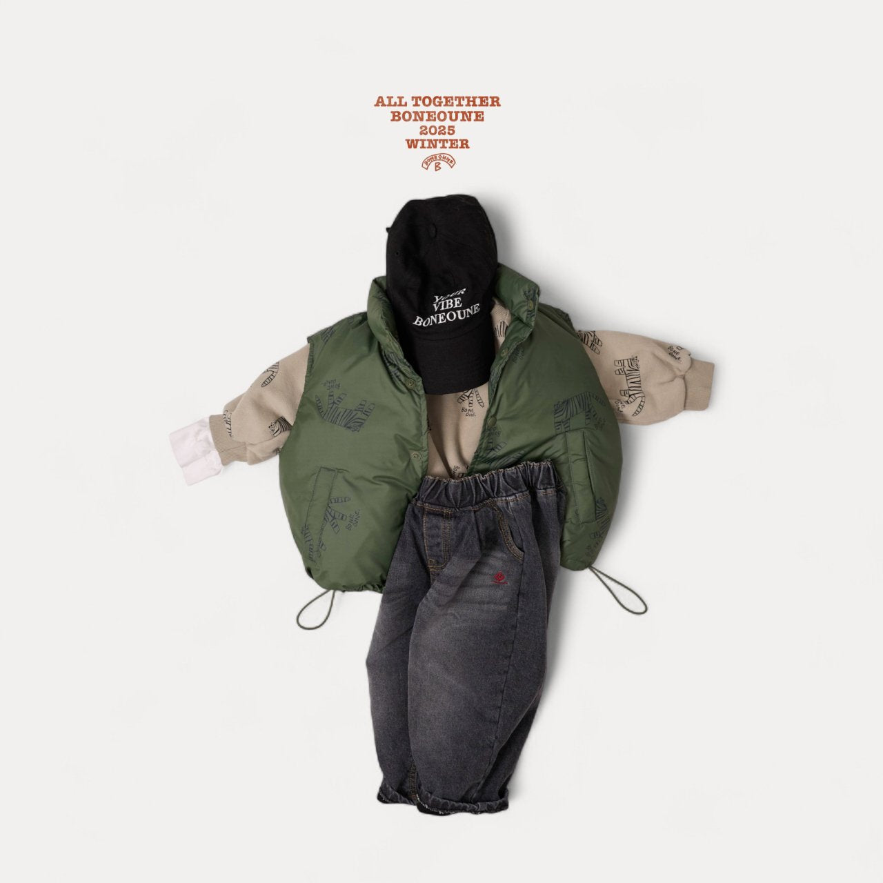 [BONEOUNE] Tiger Duck Down Vest_Khaki