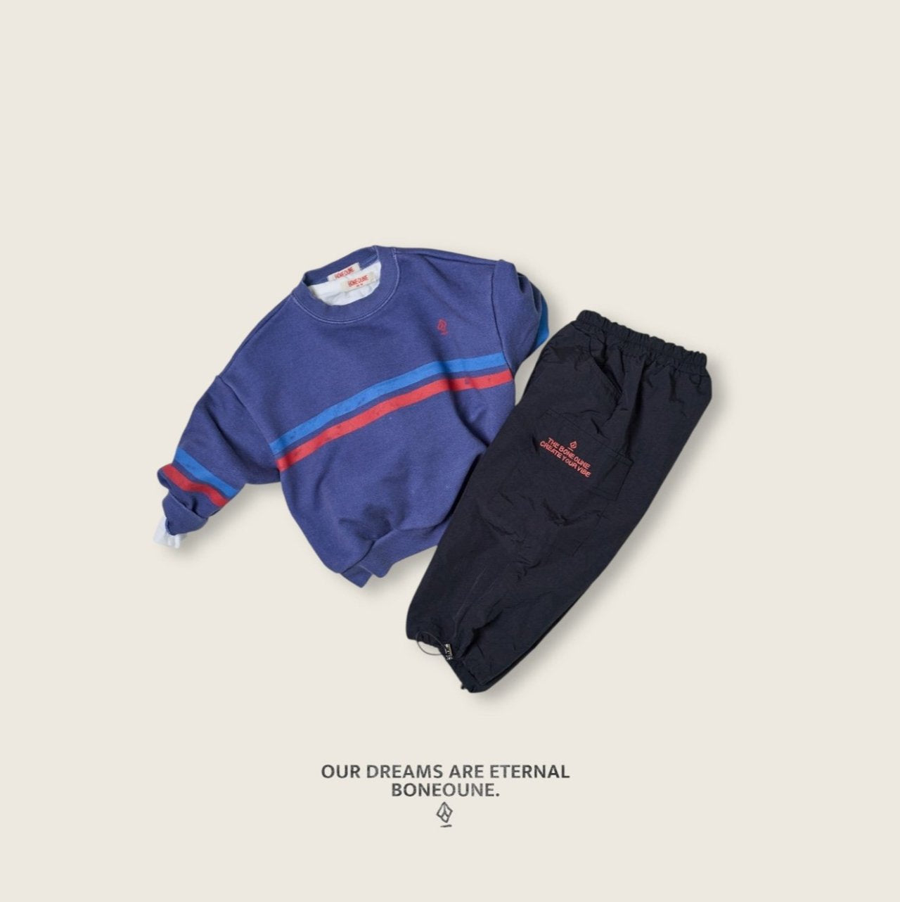 [BONEOUNE] Two-Line Pigment Sweatshirt_2colors