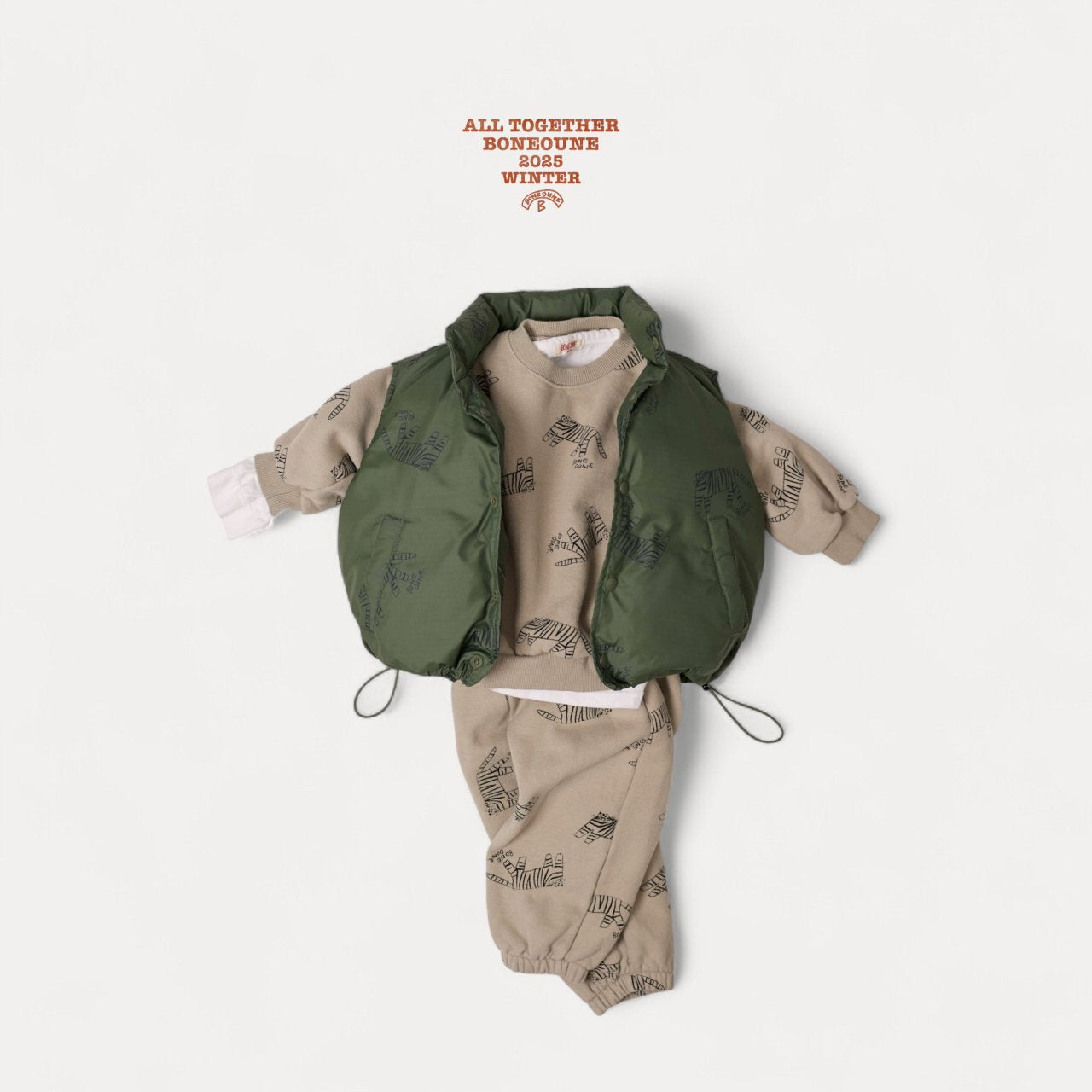 [BONEOUNE] Tiger Duck Down Vest_Khaki