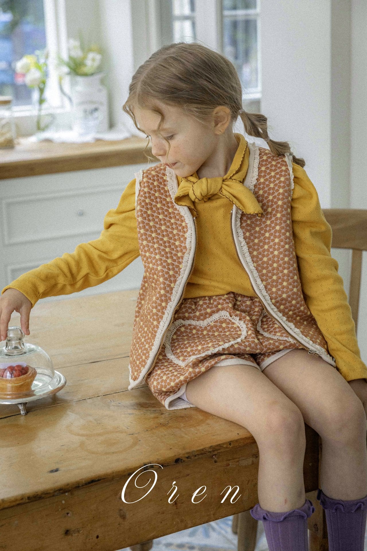 [OREN] (KIDS)Mocha Ribbon Tie T-Shirt_2colors