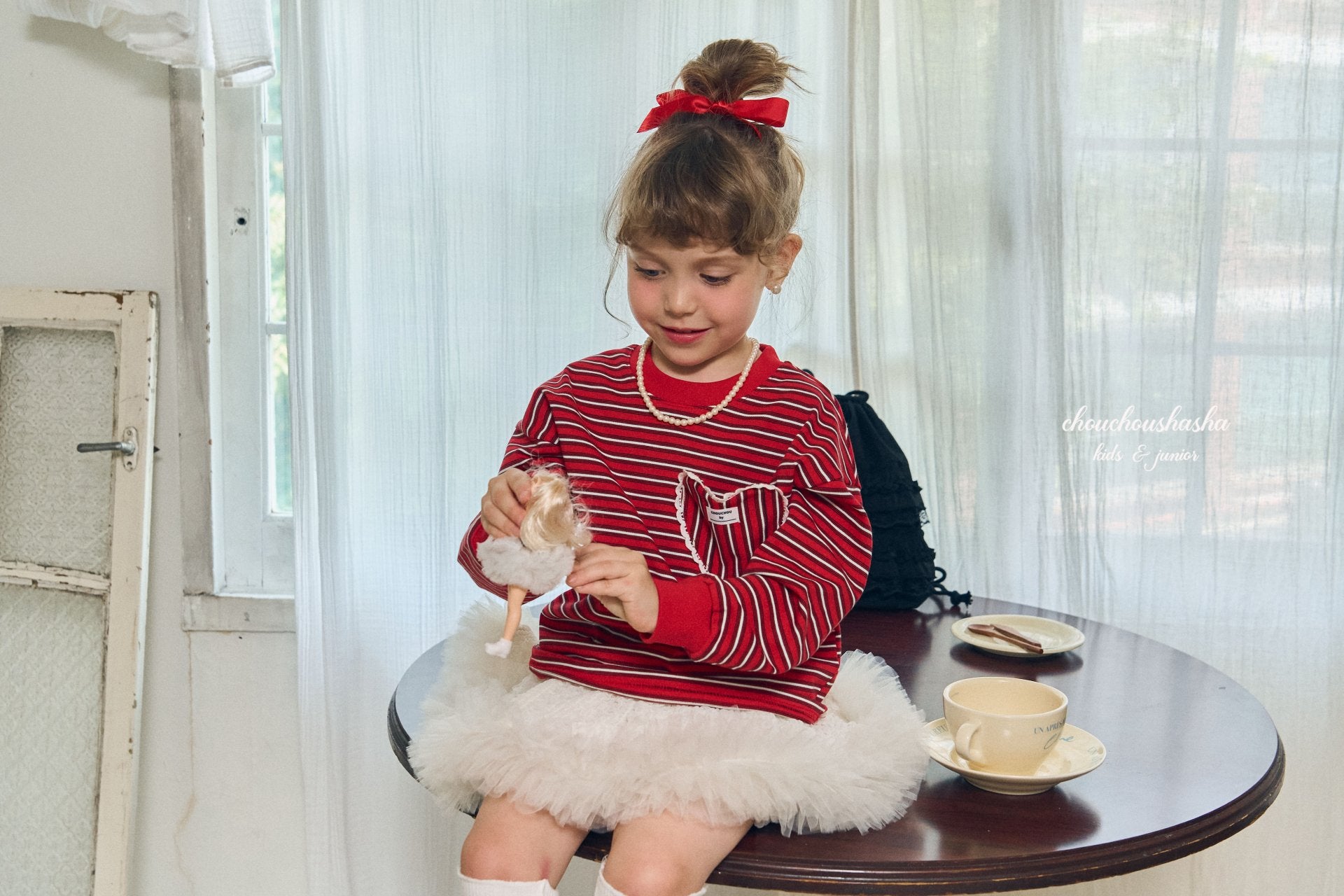 [CHOUCHOUSHASHA] Loopy Stripe T-shirts_Red