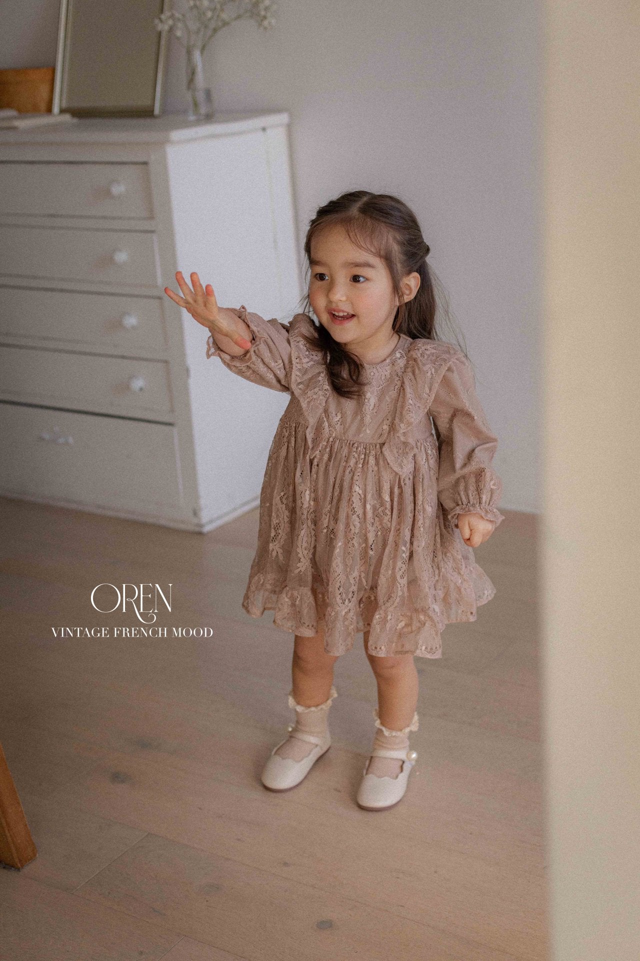 [OREN] Renibon Lace Dress(KIDS)_Brown