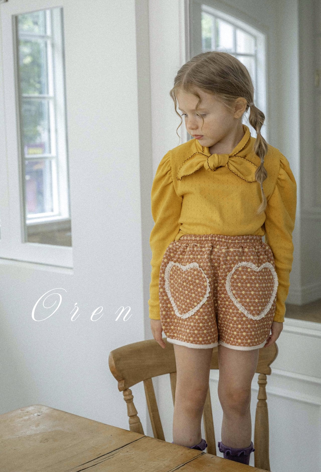 [OREN] (KIDS)Mocha Ribbon Tie T-Shirt_2colors
