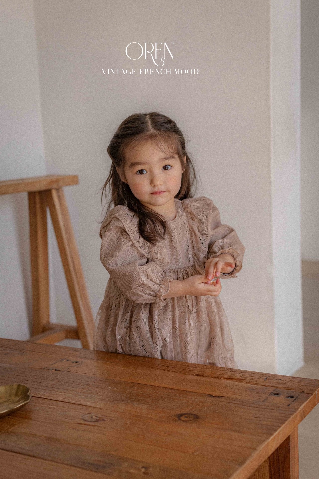 [OREN] Renibon Lace Dress(KIDS)_Brown