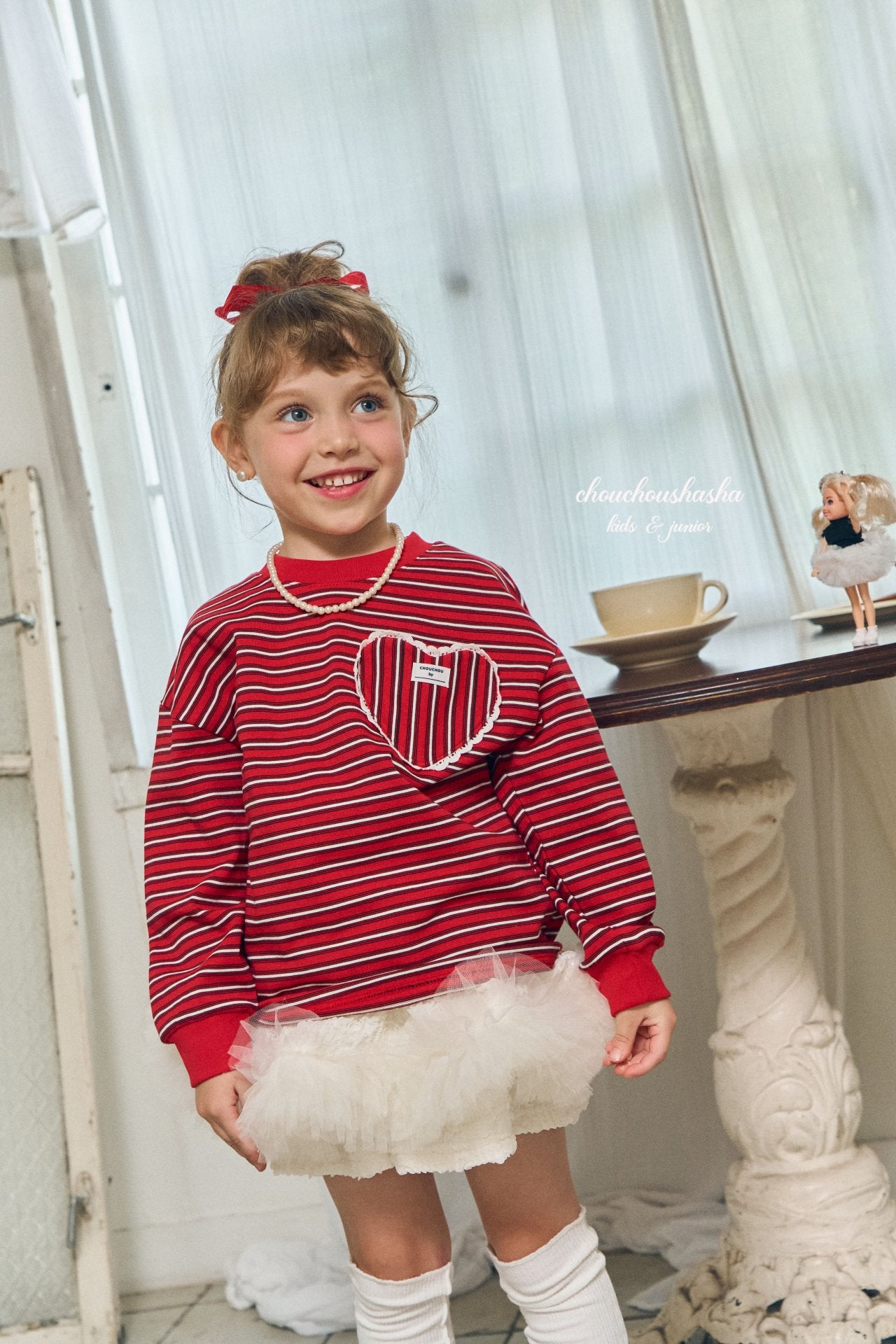 [CHOUCHOUSHASHA] Loopy Stripe T-shirts_Red