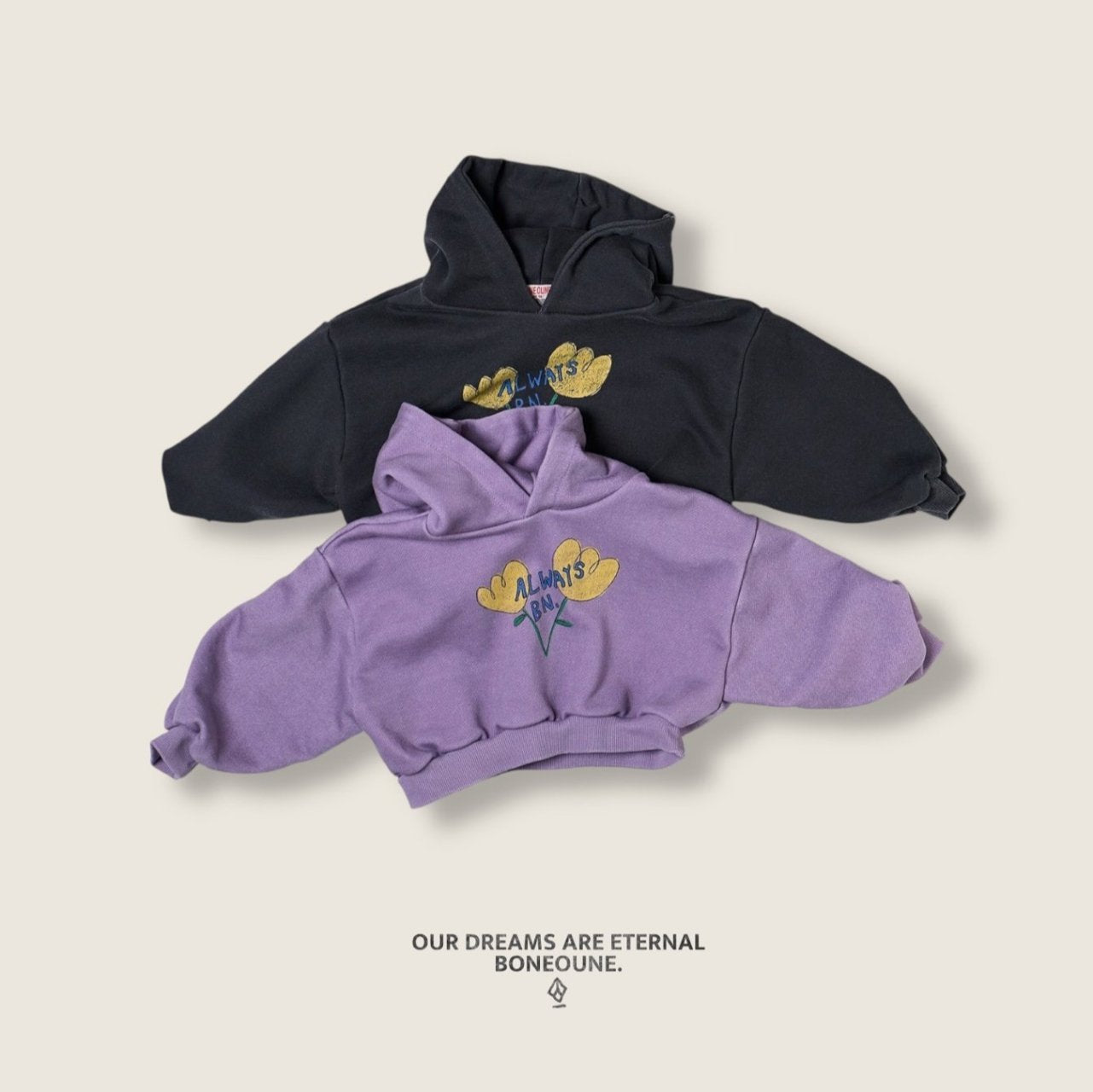 [BONEOUNE] Yellow Flower Crop Hoodie_2colors
