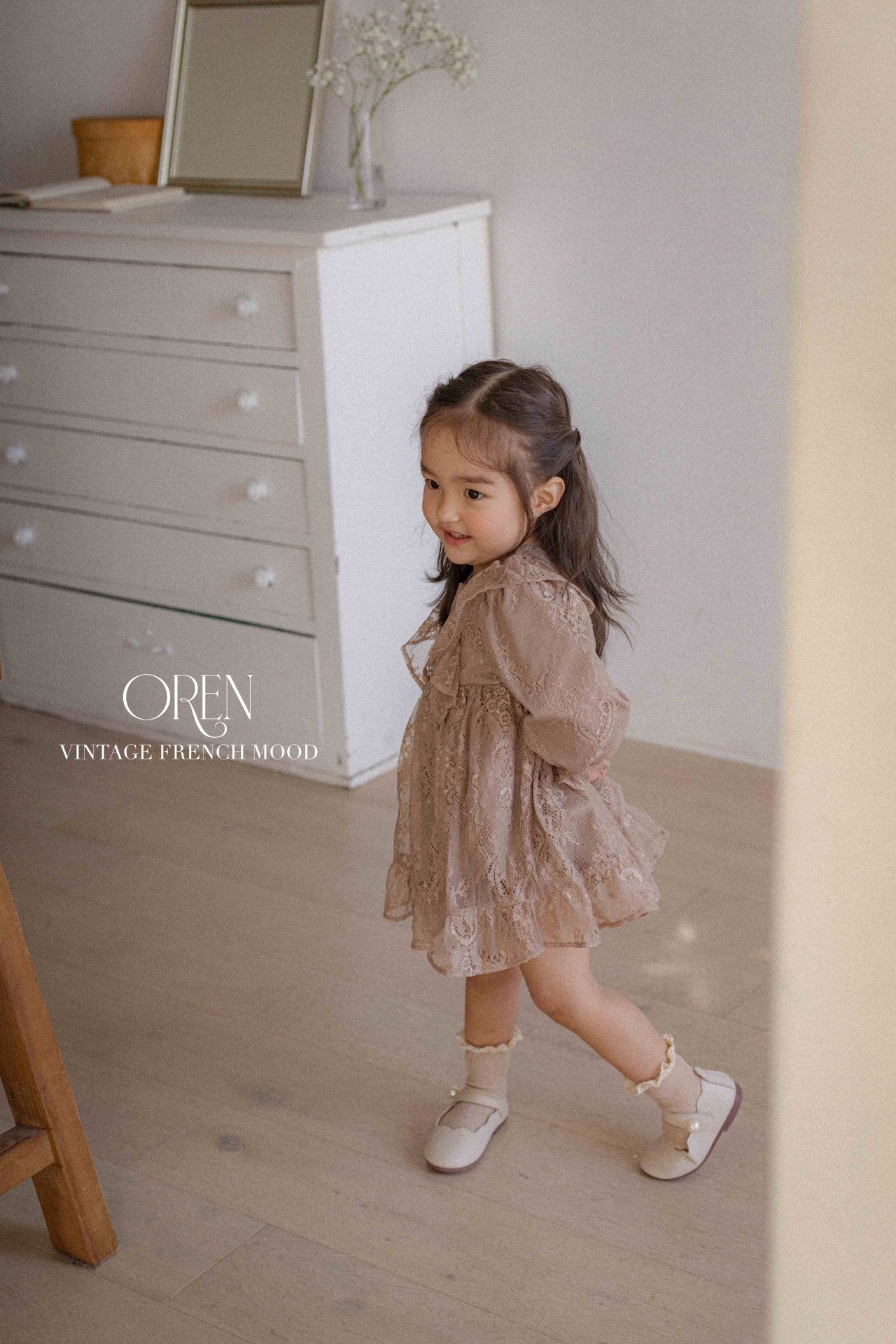 [OREN] Renibon Lace Dress(KIDS)_Brown