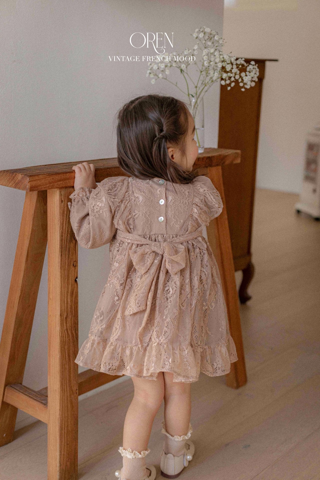 [OREN] Renibon Lace Dress(KIDS)_Brown