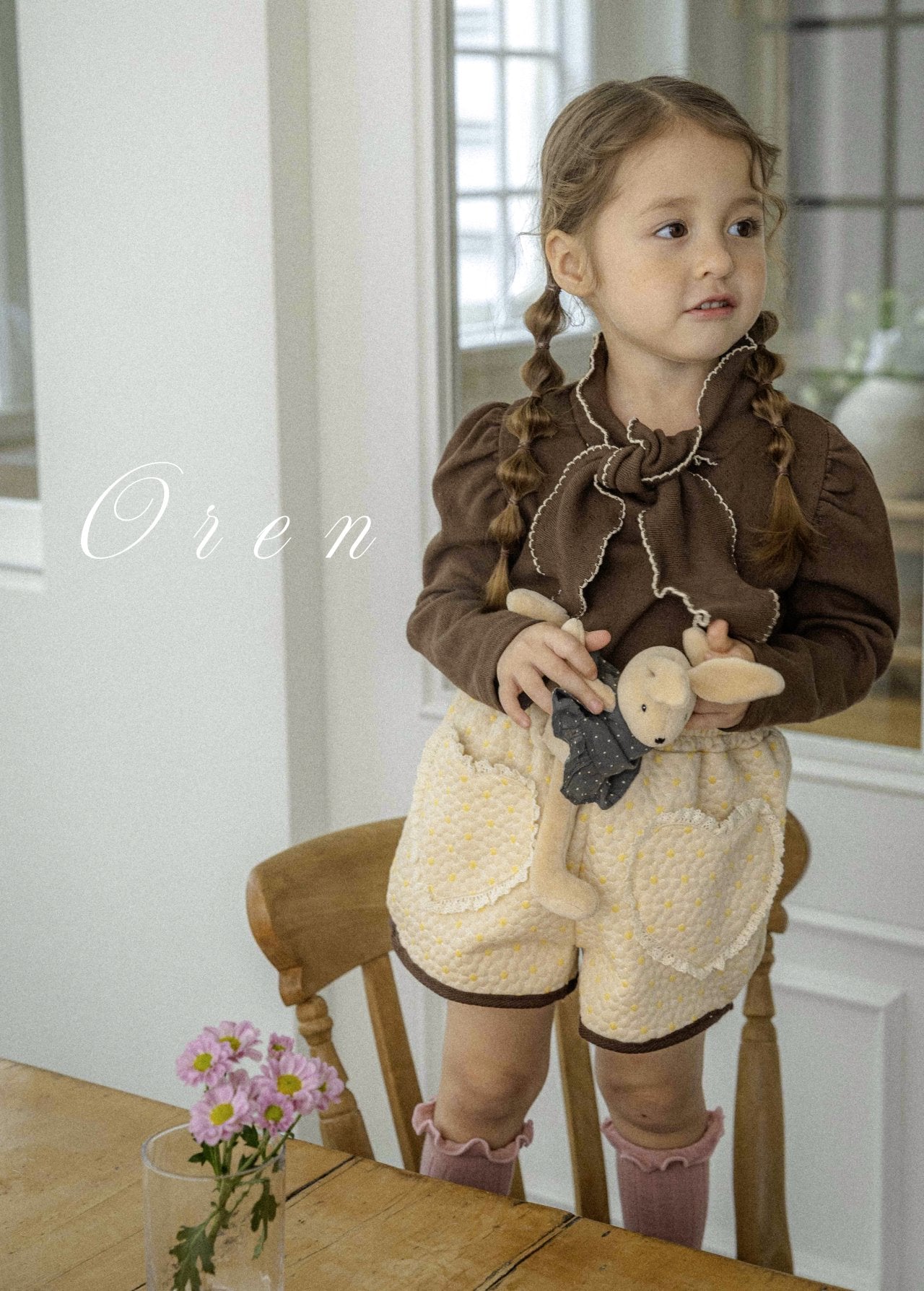 [OREN] (KIDS)Mocha Ribbon Tie T-Shirt_2colors
