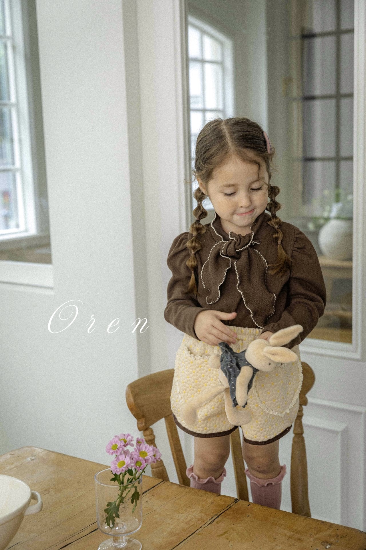[OREN] (KIDS)Mocha Ribbon Tie T-Shirt_2colors