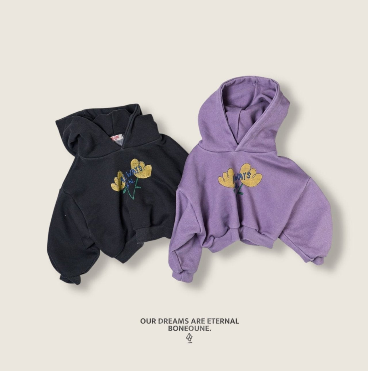 [BONEOUNE] Yellow Flower Crop Hoodie_2colors
