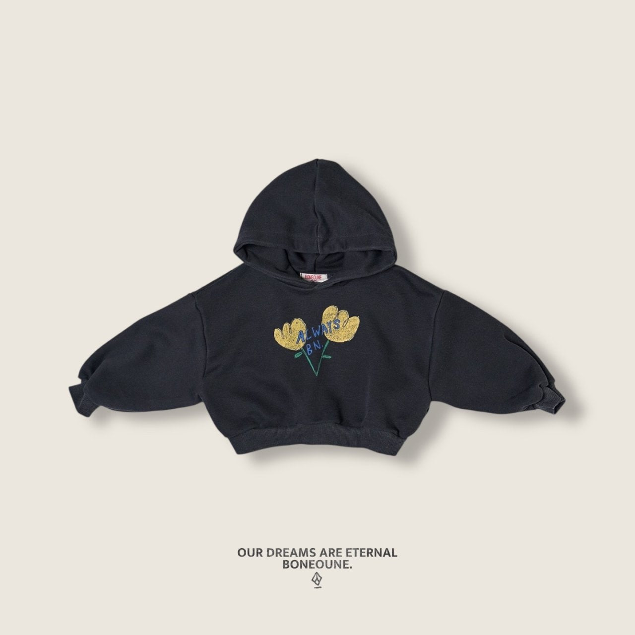 [BONEOUNE] Yellow Flower Crop Hoodie_2colors