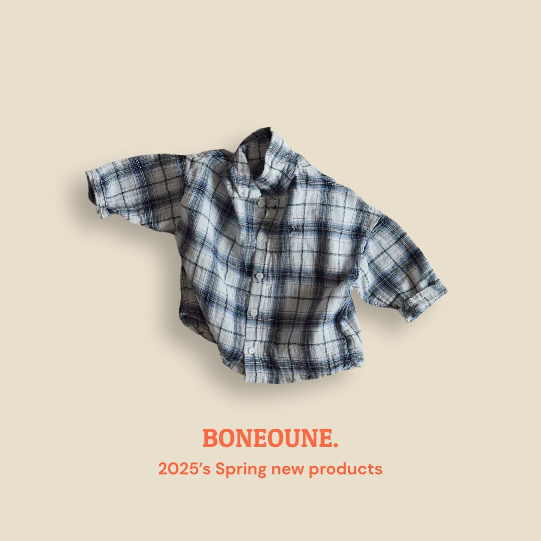 [BONEOUNE] Mark Check Shirt_Blue