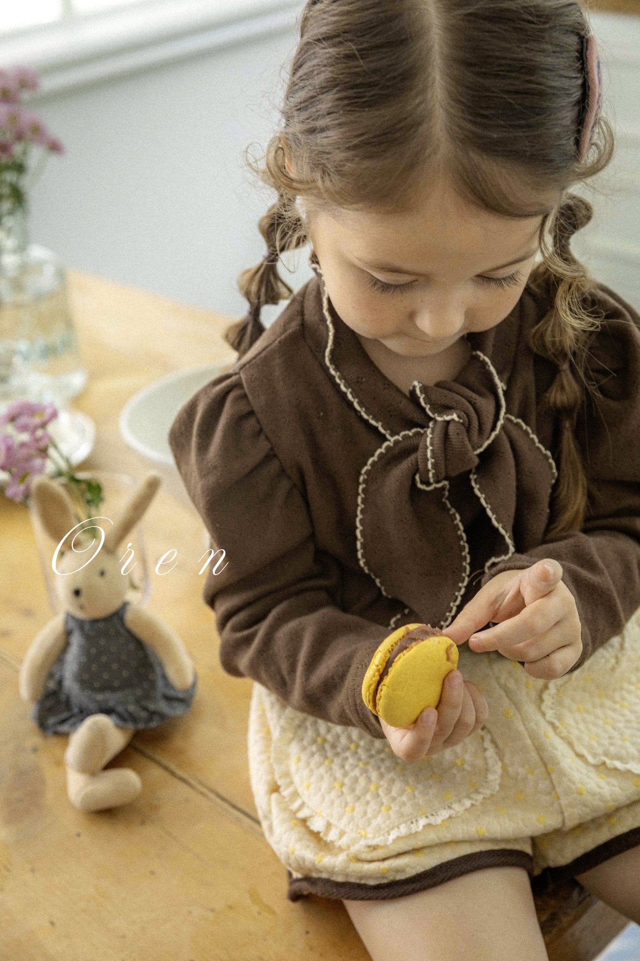 [OREN] (KIDS)Mocha Ribbon Tie T-Shirt_2colors